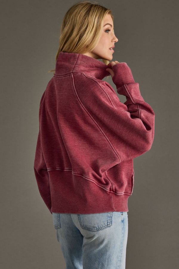 Cropped Funnel Neck 1/4 Zip Sweatshirt Burgundy