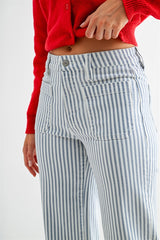 High Rise Wide Leg Cropped Stripe Pants Curious Blue