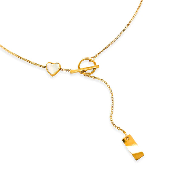 Mother of Pearl Heart Lariat Necklace - Gold