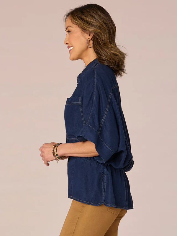 Shirttail Hem Peplum Patch Pocket Shirt Indigo