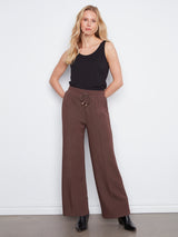 Elastic Waist Pintuck Wide Leg Pants Heather Espresso