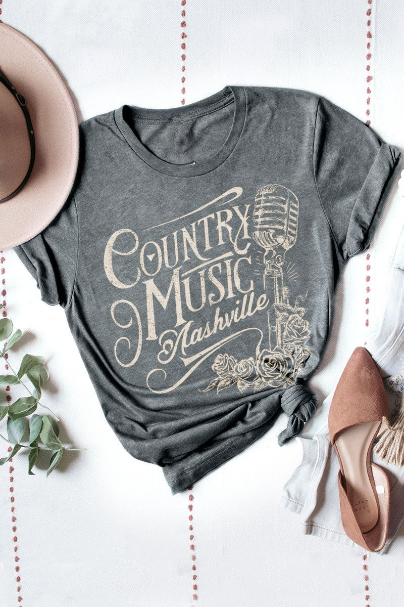 Country Music Nashville Vintage Mic Tee Mineral Charcoal