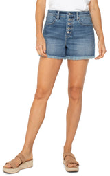 Christine High Rise Exposed Button Fray Hem Shorts Belford