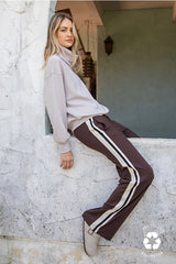 Butter Soft Side Striped Straight Track Pants Espresso