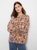 Printed Zipper Sleeve Detail Crew Neck Sweater Silhouette