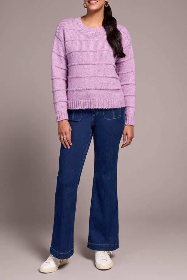 Knitted Stripe Textured Sweater Purple Lotus