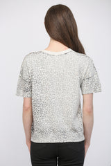 Washed Print Crew Neck Short Sleeve Sweater Cream Multi