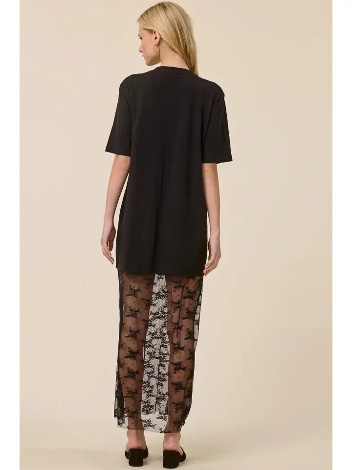 Free Bird Floral Lace Tshirt Dress Black