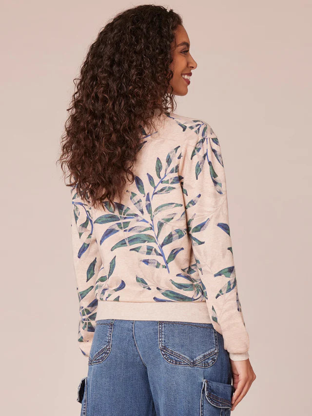 Shoulder Yoke Fern Printed Sweatshirt Emerald Teal Multi