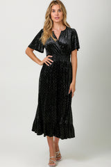 Flutter Sleeve Velvet Crystal Dress Black