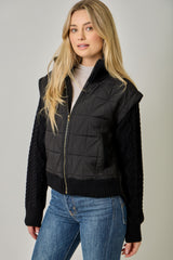 Quilted Knit Mixed Media Jacket Black