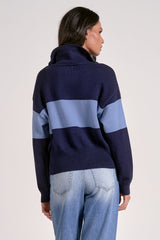 Quarter Zip Colorblock Pullover Navy + Light Blue