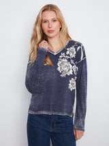 Reverse Print Floral Vneck Sweater Flowers