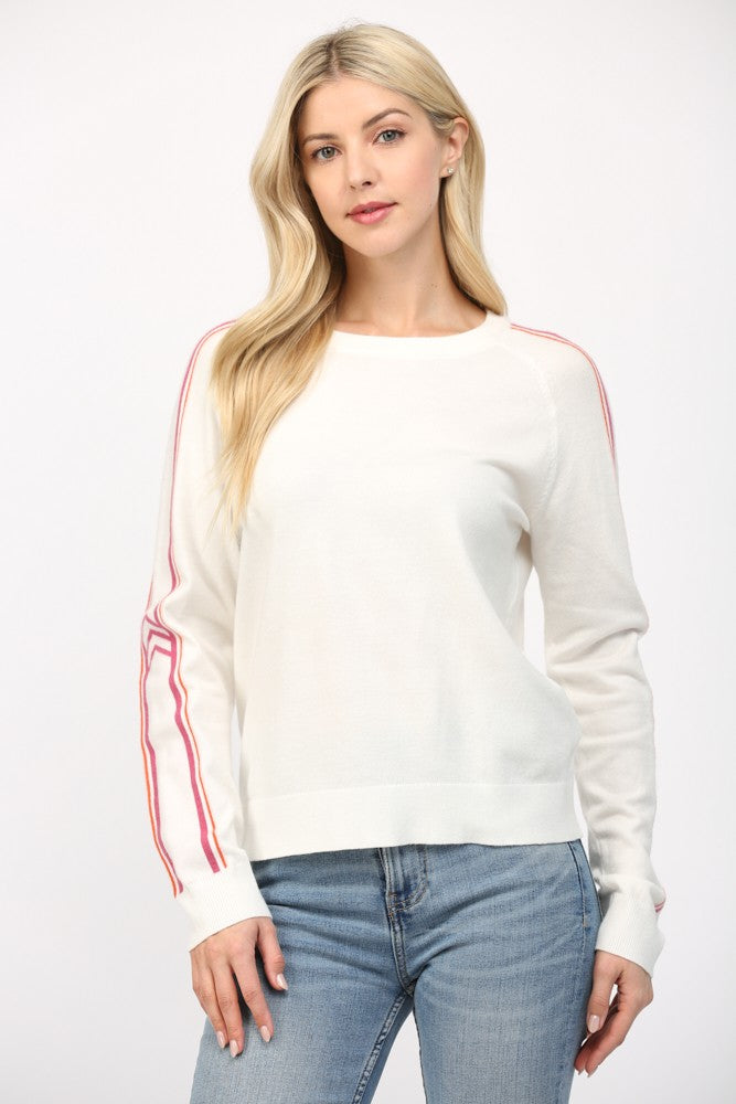 Stripe Detail Sleeve Sweater Cream