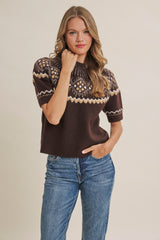 Short Sleeve Nordic Brushed Sweater Chocolate