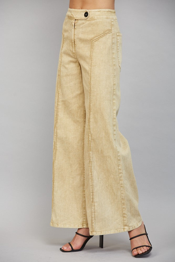Washed Wide Leg Tripe Piping Pants