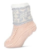 Snowflake Border Sherpa Lined Lounge Sock Blush