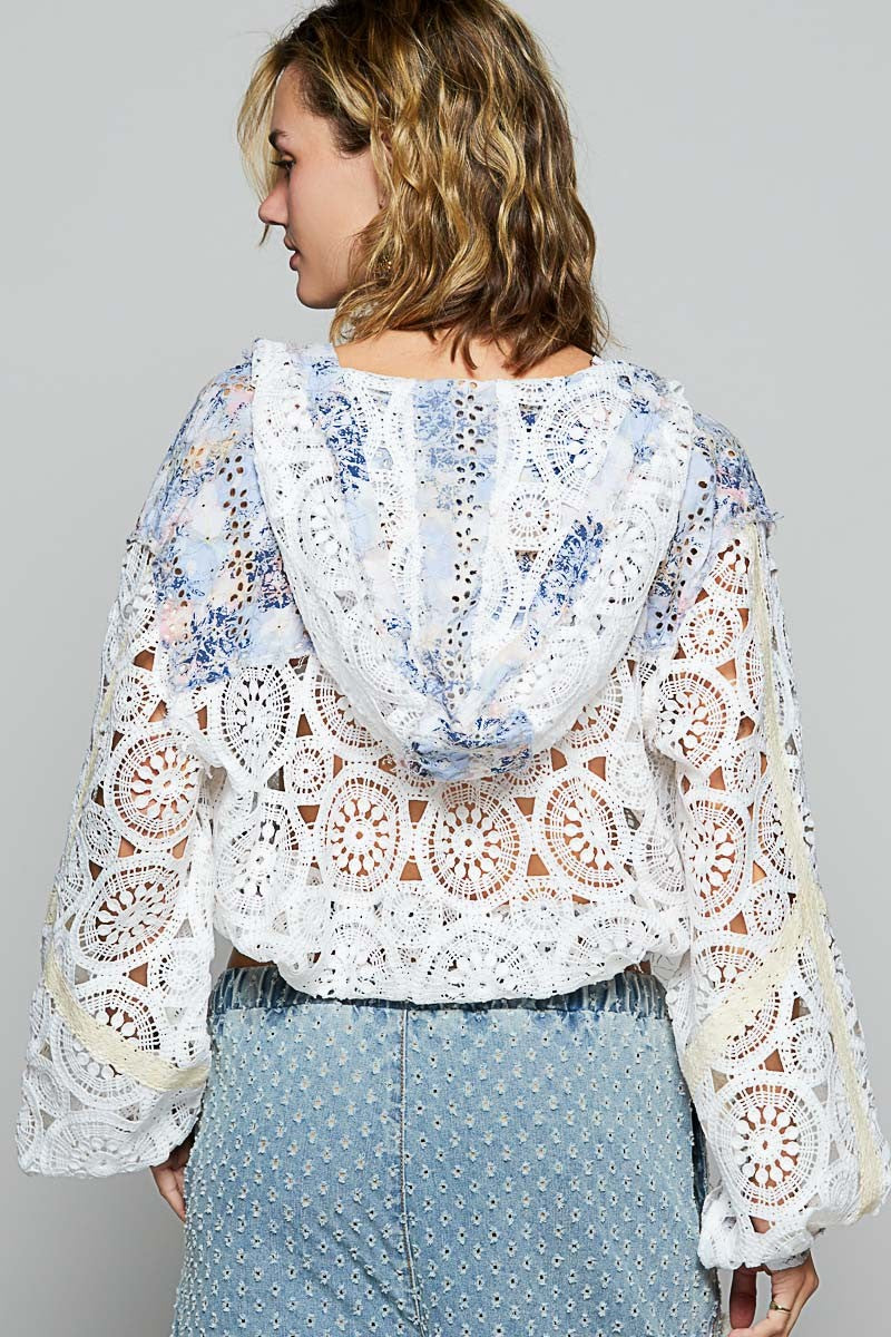 Crochet Raw Edge Mix Dyed Jacket Ivory Multi