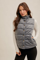 Velvet Quilted Zip Vest Slate