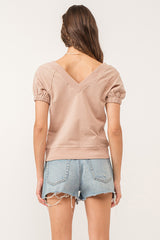 Rocky Short Raglan Sleeve Vneck Top Warm Sand