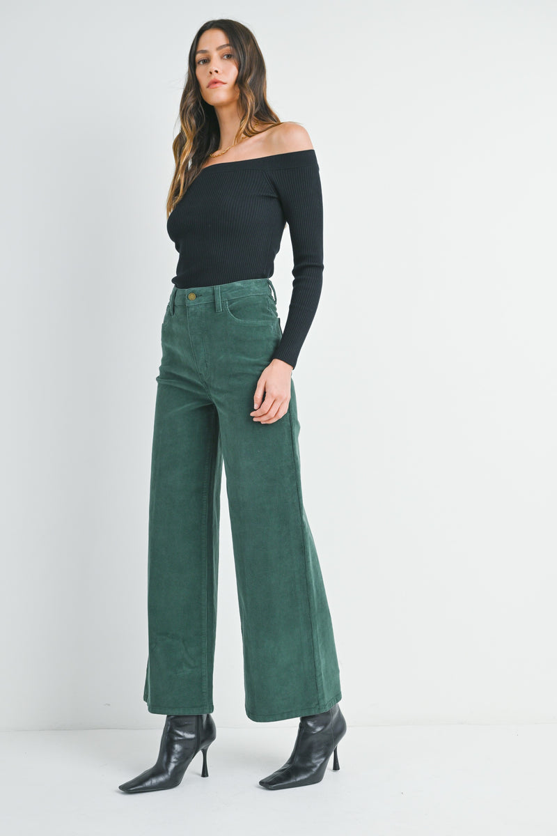 High Rise Wide Leg Corduroy Pants Forest Green