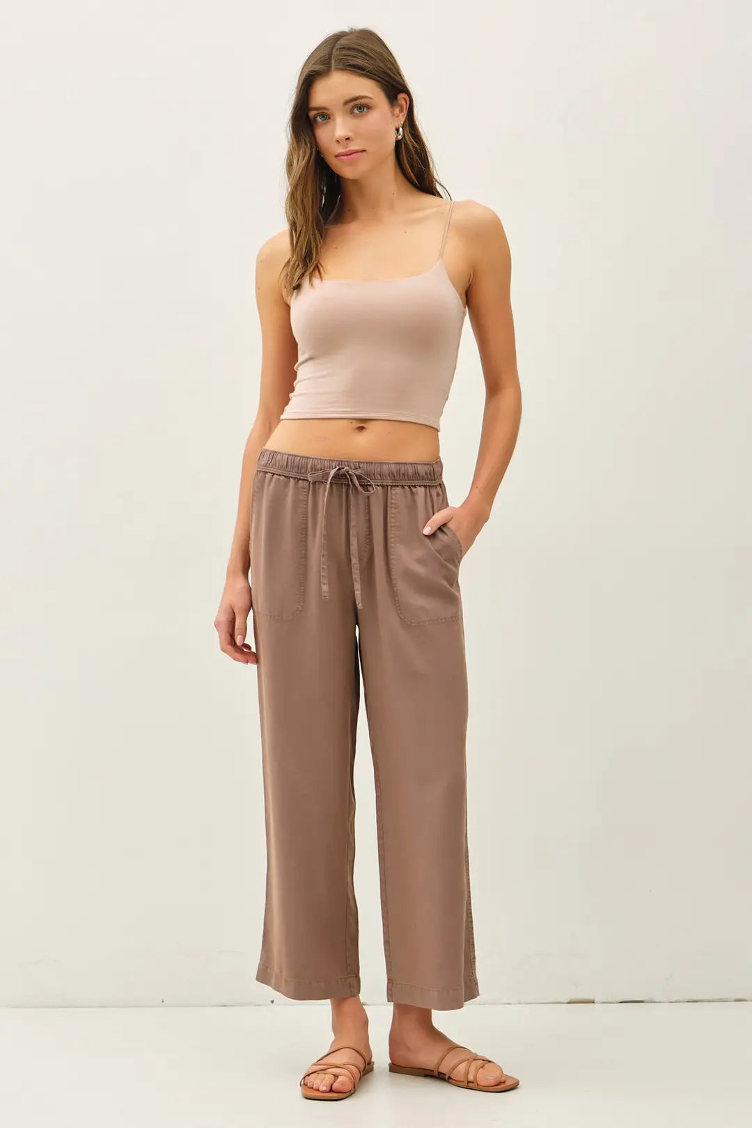 Tencel Wide Leg Cropped Pants Cocoa