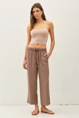 Tencel Wide Leg Cropped Pants Cocoa