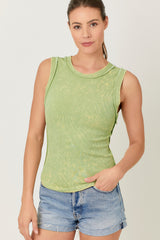 Exposed Seam Ribbed Tank Washed Pistachio