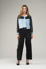 Colorblock Vegan Leather Jacket Chambray + Black