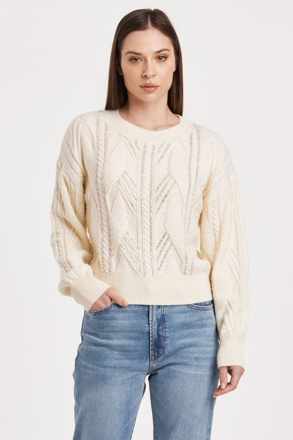 Quinta Jewel Detail Crew Neck Sweater Vintage Cream