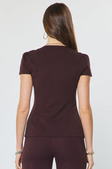 Tailored Ruched Shoulder Buttoned Top Chocolate