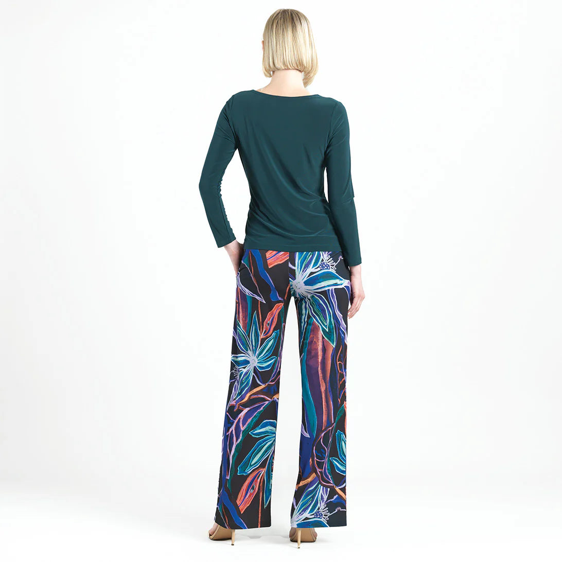 Long Sleeve Draped Side Tie Top Hunter Green