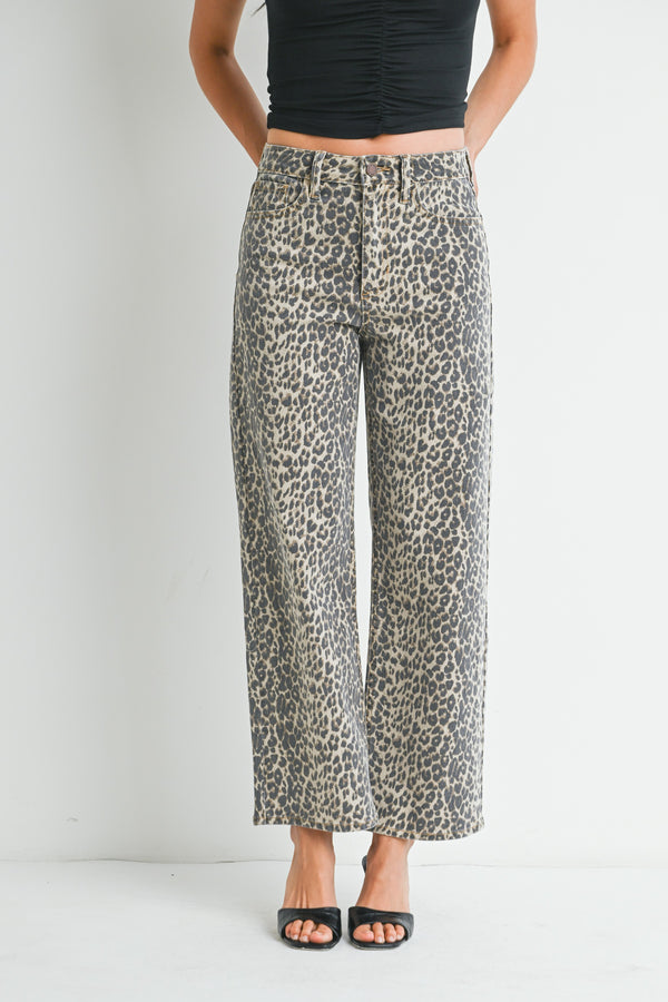 High Rise Straight Leg Specialty Jeans Leopard