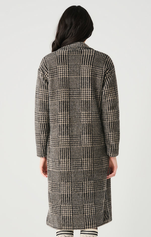 Houndstooth Plaid Long Jacket Plaid