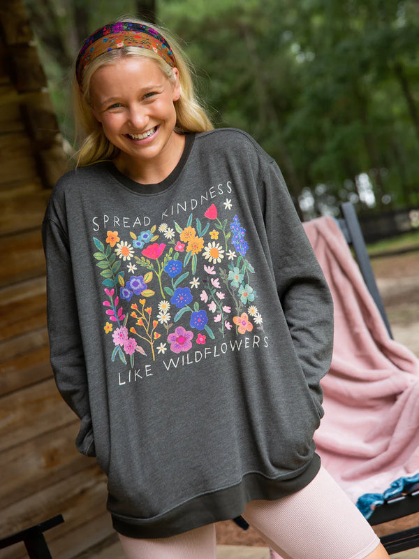 Spread Kindness Like Wildflowers Comfy Pocket Sweatshirt Grey