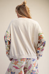 Floral Patch Washed Terry Pullover Khaki