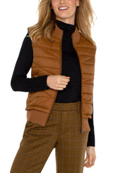 Quilted Front Full Zip Sweater Vest Tumeric