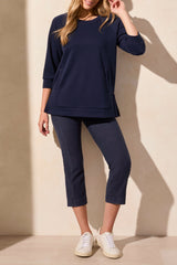 3/4 Sleeve Textured Mix Stripes Pullover Jet Blue
