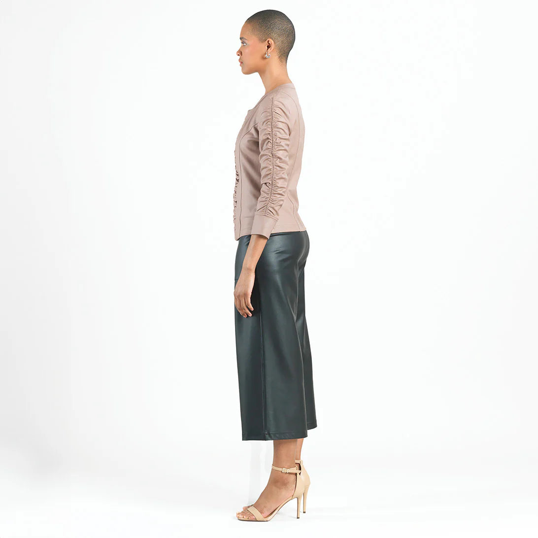 Ruched Details Liquid Leather Jacket Taupe