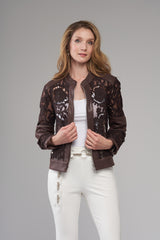 Lace Panel Leather Trim Jacket Mocha