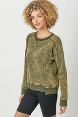 Fleece Terry Crew Neck Washed Sweatshirt Washed Olive