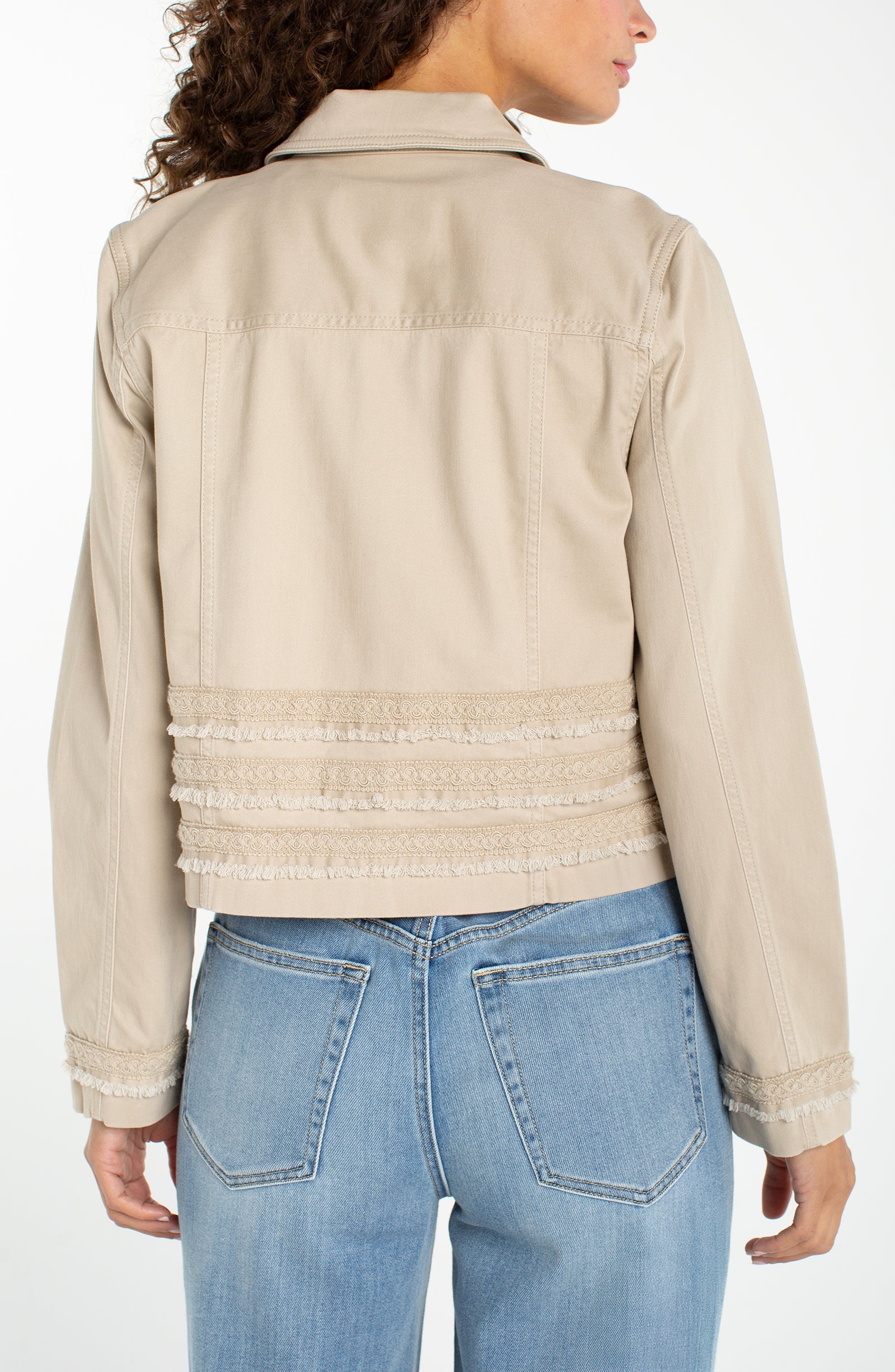 Fray Lace Detail Trucker Jacket Safari Sand
