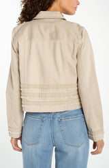 Fray Lace Detail Trucker Jacket Safari Sand