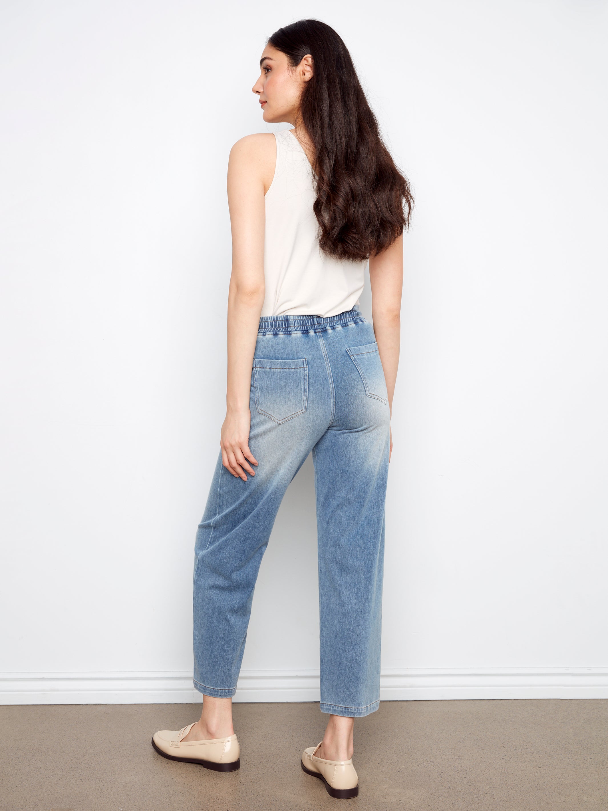 Knit Denim Wide Leg Jogger Pants Medium Blue