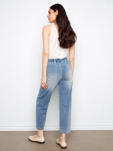 Knit Denim Wide Leg Jogger Pants Medium Blue