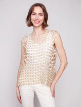 Sleeveless Lurex Floral Tank Gold