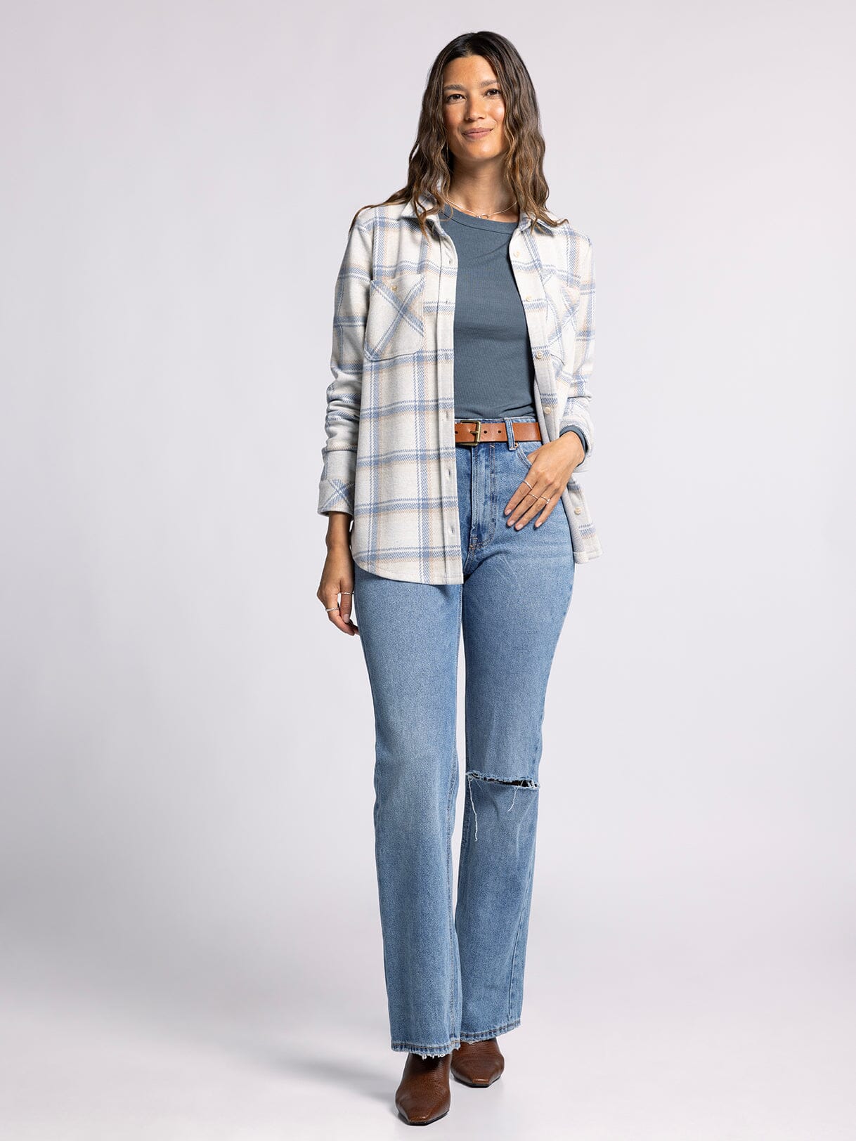 Lewis Button Up Shirt Cream Blue Plaid
