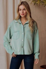 Cropped Washed Soft Button Up Jacket Mint