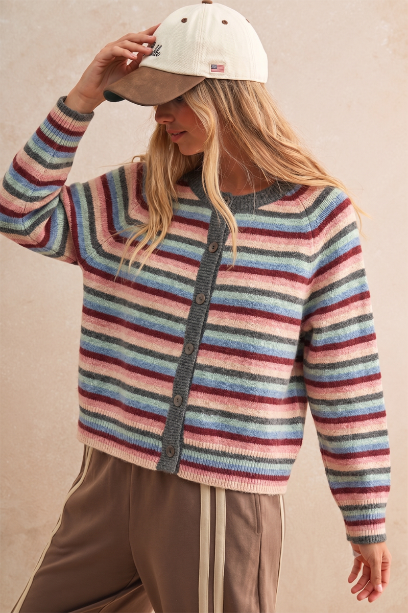 Coastal Sunset Multi Stripe Cardigan Multi