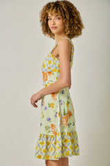 Mixed Floral Print Ruffle Dress Cream Mix